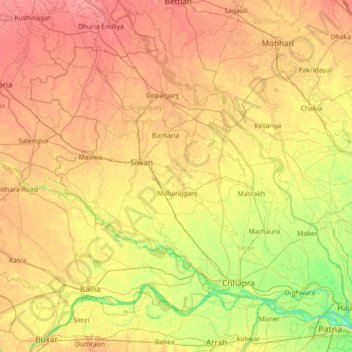 Mapa topográfico shekhpura, altitud, relieve