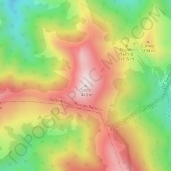Mapa topográfico Saioa, altitud, relieve