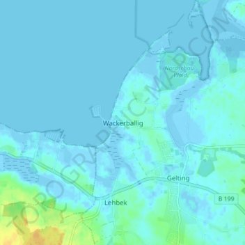 Mapa topográfico Wackerballig, altitud, relieve
