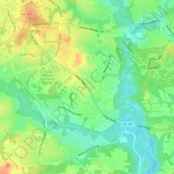 Mapa topográfico Kettering, altitud, relieve