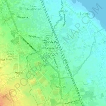 Mapa topográfico Barangay 3, altitud, relieve