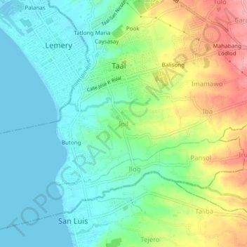 Mapa topográfico Ipil, altitud, relieve