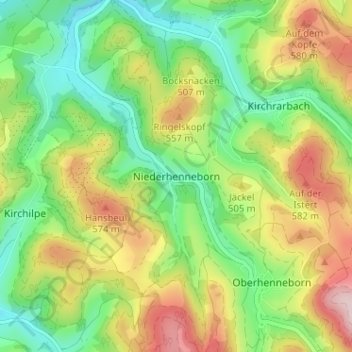 Mapa topográfico Niederhenneborn, altitud, relieve