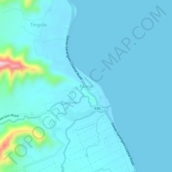 Mapa topográfico Mana, altitud, relieve