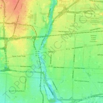 Mapa topográfico Bexley, altitud, relieve