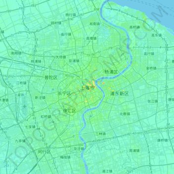 Mapa topográfico Shanghai, altitud, relieve