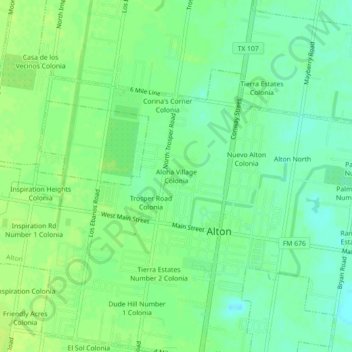 Mapa topográfico Aloha Village Colonia, altitud, relieve