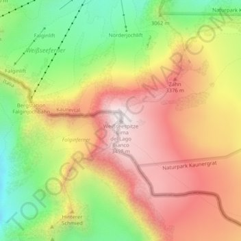 Mapa topográfico Weißseespitze, altitud, relieve