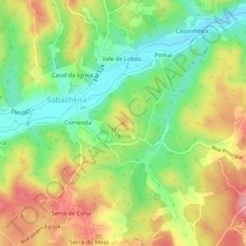 Mapa topográfico Ministro, altitud, relieve