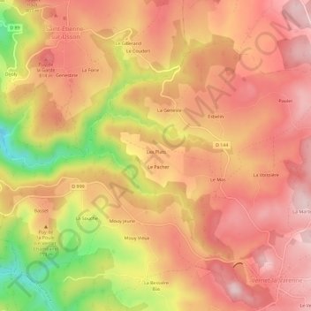Mapa topográfico Toiras, altitud, relieve
