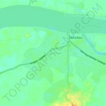 Mapa topográfico Sungai Ringin, altitud, relieve