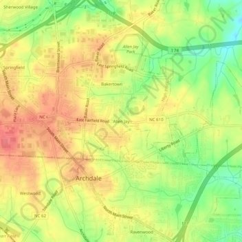 Mapa topográfico Allen Jay, altitud, relieve