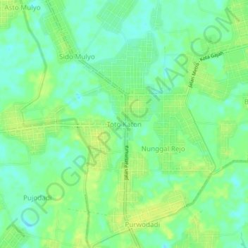 Mapa topográfico Toto Katon, altitud, relieve