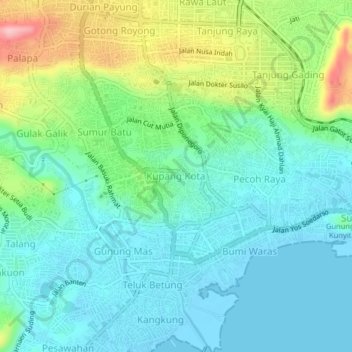 Mapa topográfico Kupang Kota, altitud, relieve