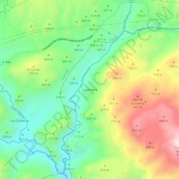 Mapa topográfico Lucainena, altitud, relieve