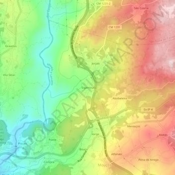 Mapa topográfico Sigarrosa, altitud, relieve