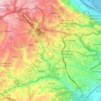 Mapa topográfico Tixeraïne, altitud, relieve