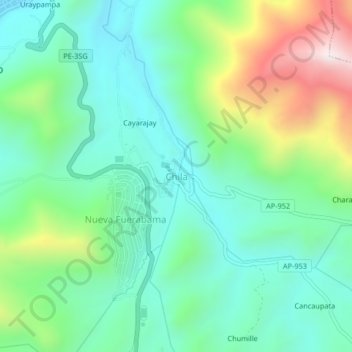 Mapa topográfico Chila, altitud, relieve