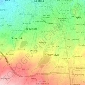 Mapa topográfico Kenteng, altitud, relieve