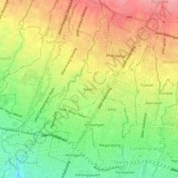 Mapa topográfico Kayen, altitud, relieve