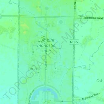 Mapa topográfico Lumbini, altitud, relieve