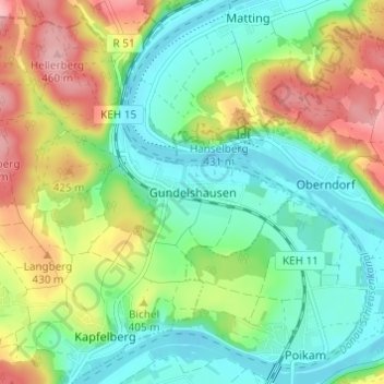 Mapa topográfico Gundelshausen, altitud, relieve