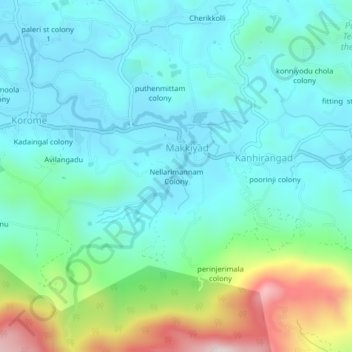 Mapa topográfico Nellarimannam Colony, altitud, relieve