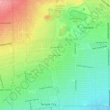 Mapa topográfico West Arcadia, altitud, relieve
