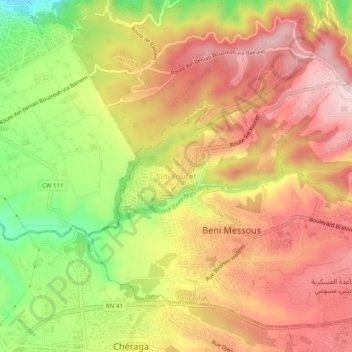 Mapa topográfico Sidi Youcef, altitud, relieve