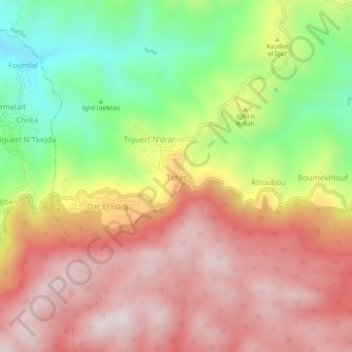 Mapa topográfico Tidjet, altitud, relieve