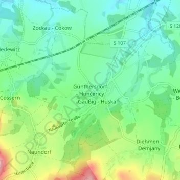Mapa topográfico Günthersdorf, altitud, relieve