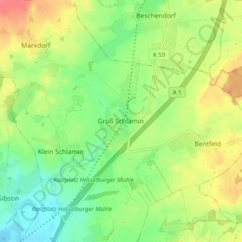 Mapa topográfico Groß Schlamin, altitud, relieve