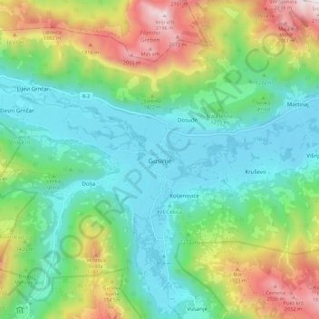 Mapa topográfico Gusinje, altitud, relieve