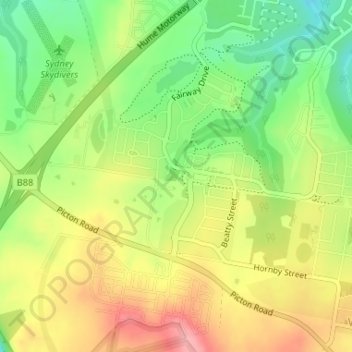 Mapa topográfico Bingara Gorge, altitud, relieve
