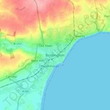 Mapa topográfico Bridlington, altitud, relieve
