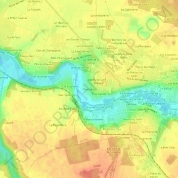 Mapa topográfico Charentais, altitud, relieve