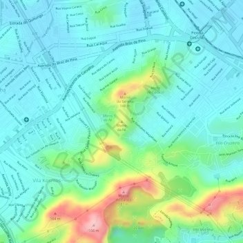 Mapa topográfico Morro da Fé, altitud, relieve