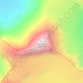 Mapa topográfico Indrasan, altitud, relieve