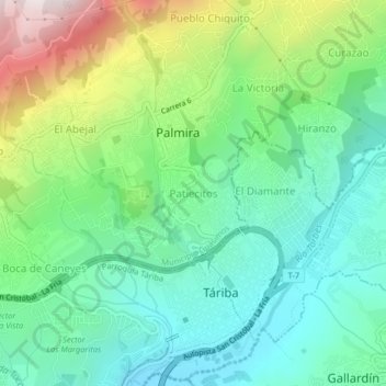 Mapa topográfico Patiecitos, altitud, relieve
