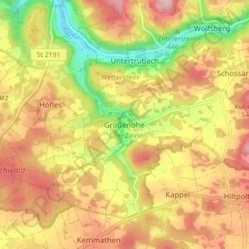 Mapa topográfico Großenohe, altitud, relieve