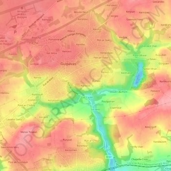Mapa topográfico Kerivoas, altitud, relieve
