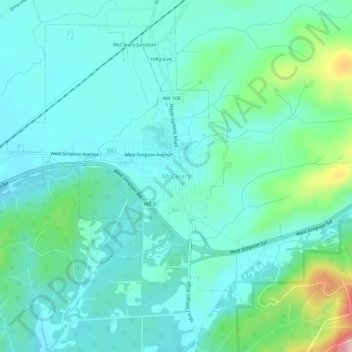 Mapa topográfico McCleary, altitud, relieve