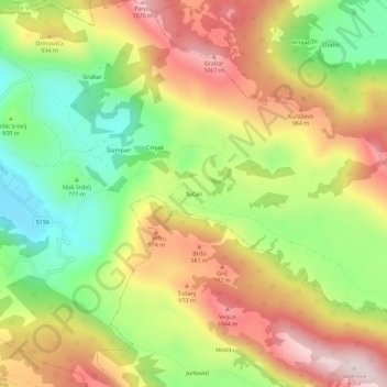 Mapa topográfico Tučari, altitud, relieve