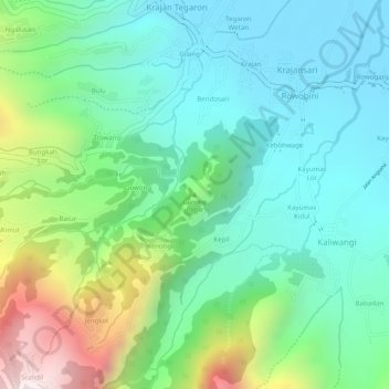 Mapa topográfico Gunung Potro, altitud, relieve