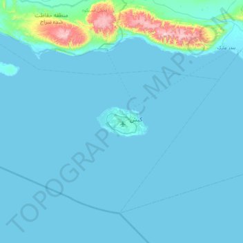Mapa topográfico Kish Island, altitud, relieve