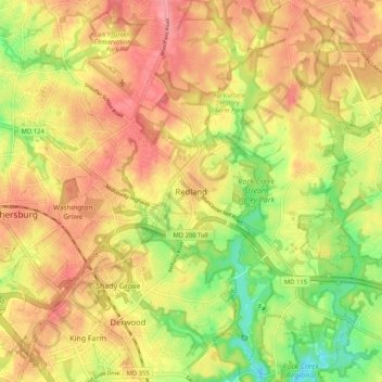Mapa topográfico Redland, altitud, relieve