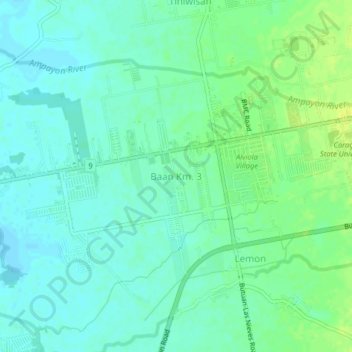 Mapa topográfico Baan Km. 3, altitud, relieve