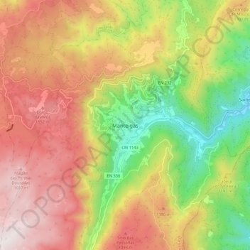 Mapa topográfico Manteigas, altitud, relieve
