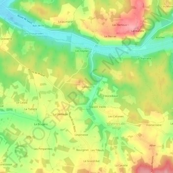 Mapa topográfico Lascaux, altitud, relieve