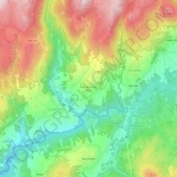 Mapa topográfico Travassos do Rio, altitud, relieve